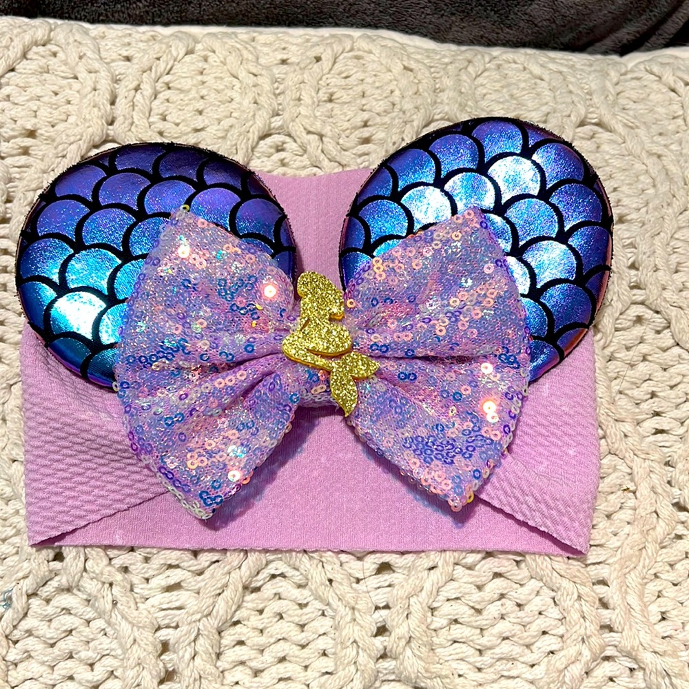 Minnie Mouse ears Ariel baby head wrap
